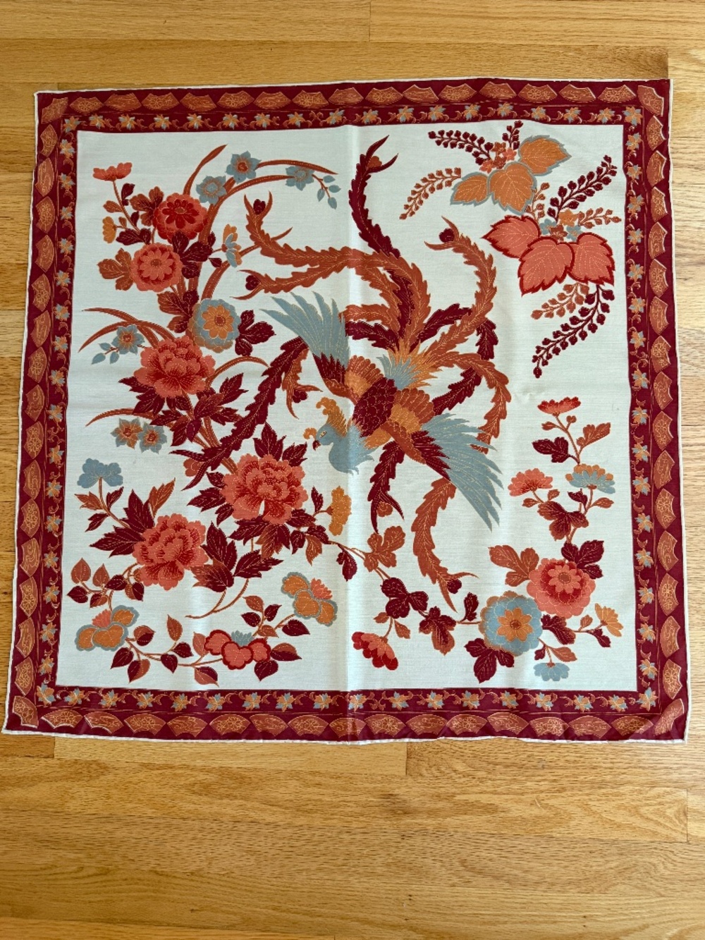 Vintage Made in Japan 100% Silk Scarf Bird Rust Orange Colors 30"X30"